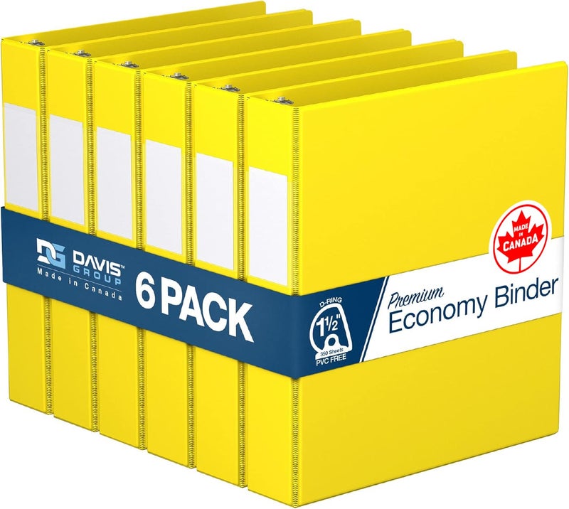 Davis Group Premium Economy 6-Pack 3-Ring Binders for School or Office, D-Ring Binders, 1.5 Inch, Yellow - Image 1